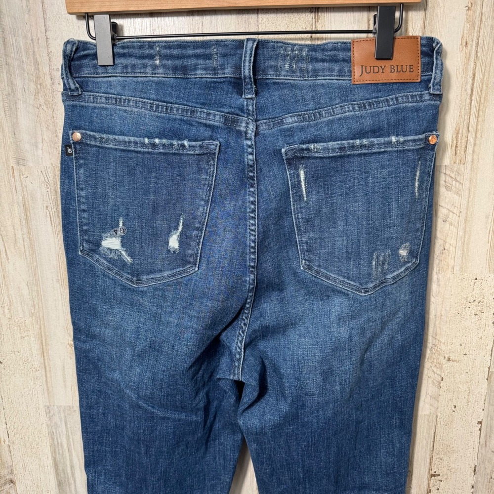 Judy Blue High Waist Distressed Medium Wash Denim Jeans Flare Womens 11/30